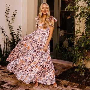 Sheridan French Smocked Maxi Dress with Tie Shoulders Brand New with Tags